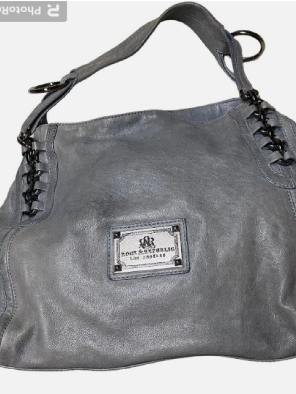 ROCK AND REPUBLIC PEWTER GRAY WEATHERED LEATHER SLOUCH SHOULDER BAG
